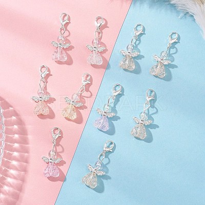 Transparent Acrylic Heart Angel Pendant Decorations HJEW-JM04525-1