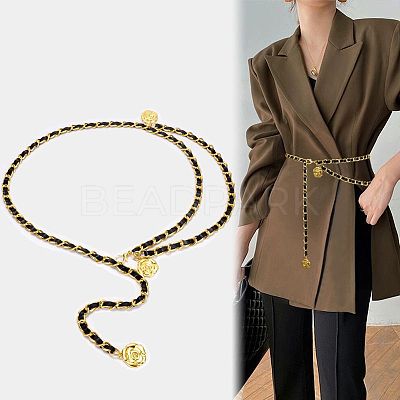 Alloy with Imitation Leather Flower Charm Chain Belts for Women FS-WGDE2E1-01-1