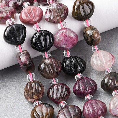 Natural Tourmaline Carved Beads Strands G-H339-A01-01-1