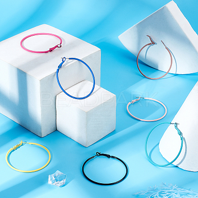 7Pairs 7 Colors 201 Stainless Steel Big Huggie Hoop Earrings EJEW-DC0001-09-1