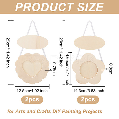 4Pcs 4 Styles Unfinished Natural Wood Hanging Photo Frame AJEW-OC0004-35-1