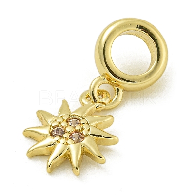 Rack Plating Brass Pave Clear Cubic Zirconia Sun European Dangle Charms KK-Z067-39G-1