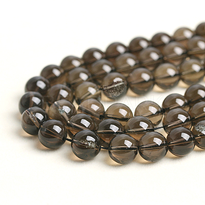 Natural Smoky Quartz Round Beads Strands G-E329-10mm-38-1