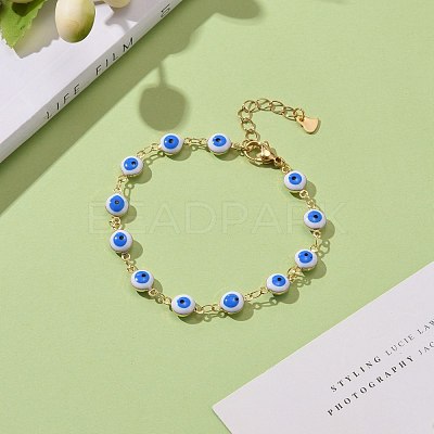 Brass Enamel Evil Eye Link Bracelets BJEW-JB06179-1