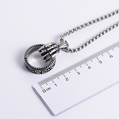 304 Stainless Steel Skeleton Hand Holding Ring Pendant Necklaces for Men IJ7067-1