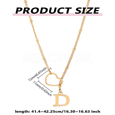 1Pc Letter & Heart Stainless Steel Lariat Necklaces for Women NJEW-LP0002-87G-D-1