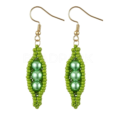 304 Stainless Steel Glass Seed Beads Pea Dangle Earrings EJEW-MZ00557-1