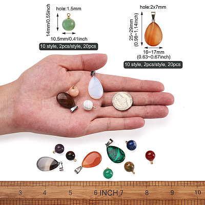 40Pcs 20 Style Natural & Synthetic Gemstone Pendants G-PJ0001-01-1