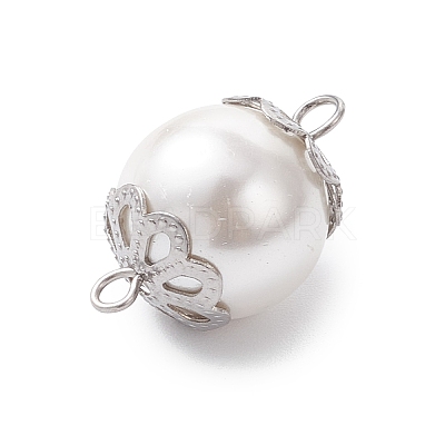 White Round Shell Pearl Links Connector Charms PALLOY-JF04383-1