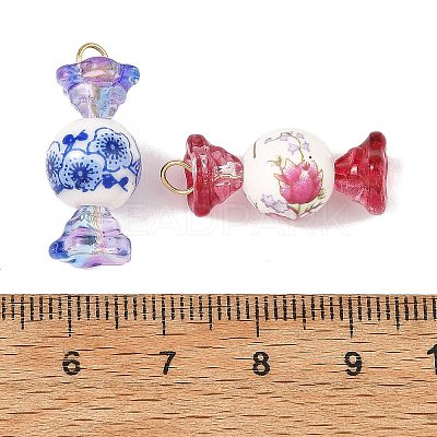 Electroplate Glass & Handmade Porcelain & 304 Stainless Steel Pendants PALLOY-JF05987-1