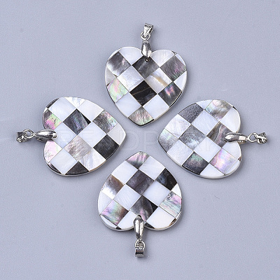 Single-Sided Natural Black Lip Shell and White Shell Pendants SSHEL-N034-09-1