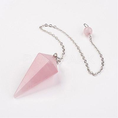 Natural Rose Quartz Hexagonal Pointed Dowsing Pendulums G-G956-D08-FF-1