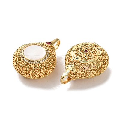 Rack Plating Brass Rd Cubic Zirconia Bead Cage Pendants KK-K362-10G-1