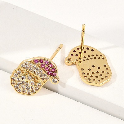 Christmas Rack Plating Brass Cubic Zirconia Stud Earrings EJEW-K245-55B-G-1