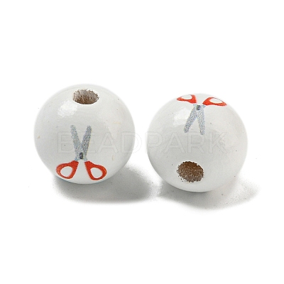 Printed Wood European Beads WOOD-L020-D03-1