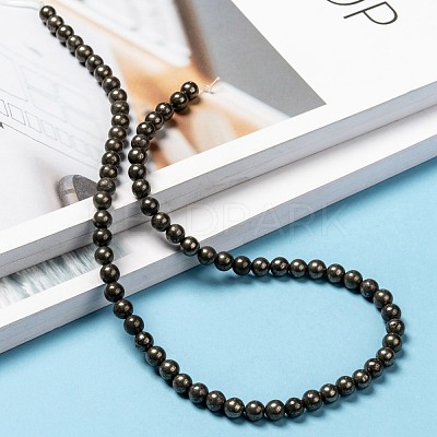 Natural Pyrite Beads Strands G-L031-6mm-01-1