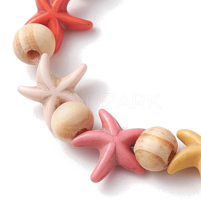 Beach Starfish Dyed Synthetic Turquoise Stretch Bracelets BJEW-JB10294-02-1