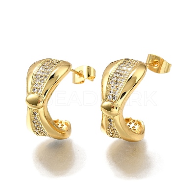 Brass Micro Pave Clear Cubic Zirconia Stud Earrings for Women EJEW-U056-05A-G-1
