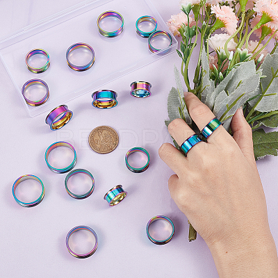 18Pcs 9 Size 201 Stainless Steel Grooved Finger Ring Settings STAS-UN0049-69MC-1