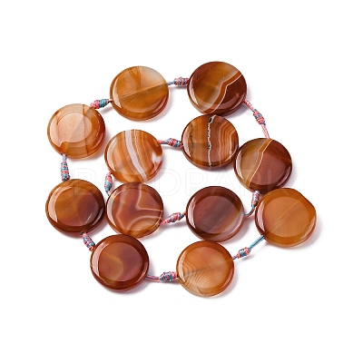 Natural Striped Agate/Banded Agate Coin Beads Strands G-NH0040-01B-1
