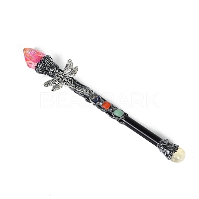 Natural Quartz & Metal Dragonfly Magic Wand PW-WG28313-01-1