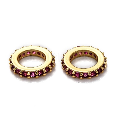 Brass Micro Pave Cubic Zirconia Rondelle European Beads KK-B028-18G-A-1
