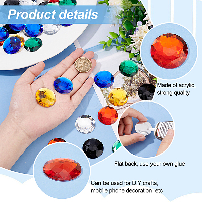 60Pcs 6 Colors Flat Back Acrylic Rhinestone Cabochons OACR-OC0001-16A-1