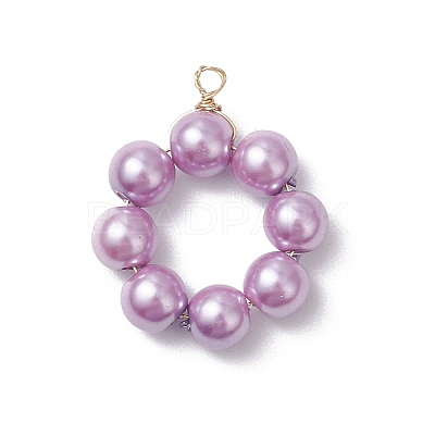 5Pcs 5 Colors Dyed Glass Pearl Round Beaded Pendants PALLOY-JF04162-01-1