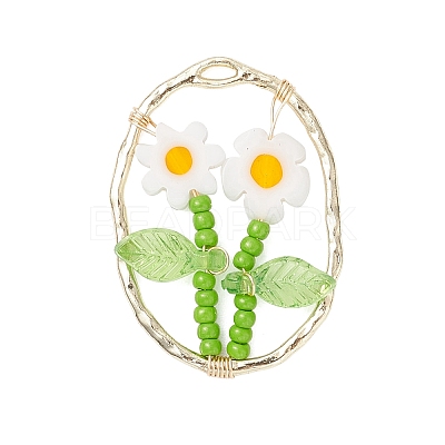 Glass Seed Beaded & Handmade Millefiori Glass Pendants PALLOY-MZ00901-04-1