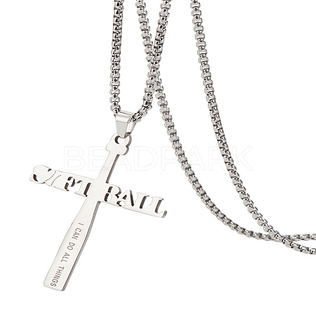 1Pc Stainless Steel Letter Cross Pendant Box Chain Necklaces for Men NJEW-LP0001-18-1