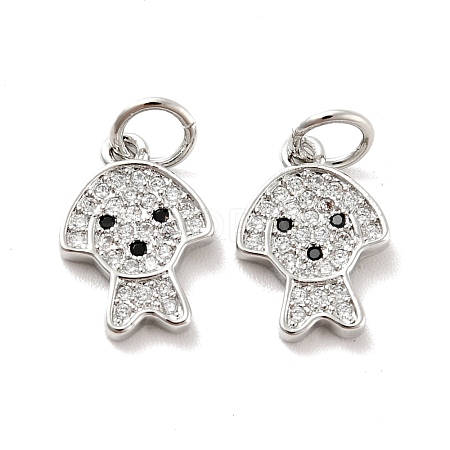 Dog Brass Micro Pave Clear Cubic Zirconia Charms KK-G425-14P-1
