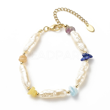 ABS Imitation Pearl & Natural Mixed Gemstone Chips Beaded Bracelet for Women BJEW-JB08435-1