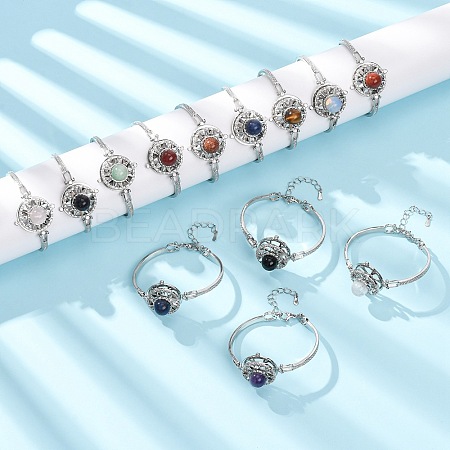 Rotating Sun Natural & Synthetic Gemstone Link Bracelets GG-CBA0251-11P-1