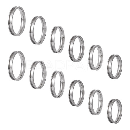 12Pcs 6 Size 201 Stainless Steel Grooved Finger Ring Settings RJEW-TA0001-06P-1