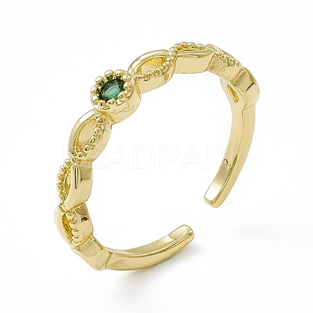 Green Cubic Zirconia Flat Round Open Cuff Ring RJEW-F129-06G-1