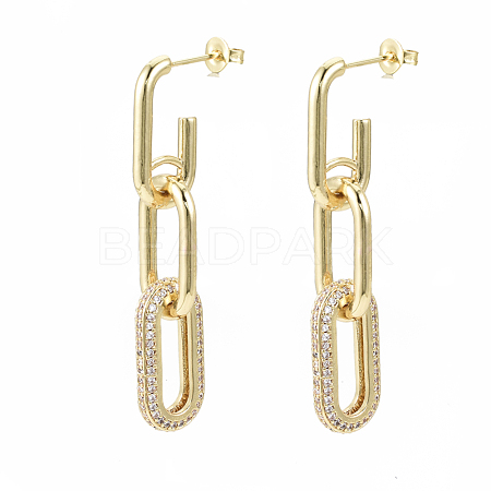 Brass Micro Pave Clear Cubic Zirconia Dangle Stud Earrings EJEW-S201-224G-NF-1
