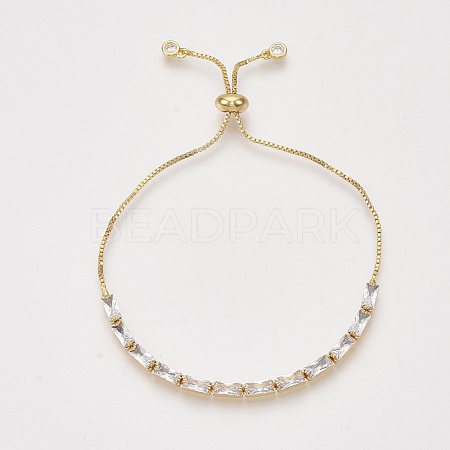 Adjustable Brass Cubic Zirconia Slider Bracelets BJEW-S142-01A-G-1