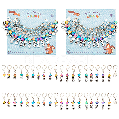 Star/Flat Round/Clover Pendant Stitch Markers HJEW-AB00362-1