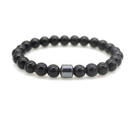 Natural Obsidian Round Beaded Stretch Bracelets for Men Women FS-WG77712-09-1