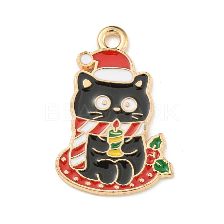 Christmas Kitten Alloy Enamel Pendants X-ENAM-I060-02D-1
