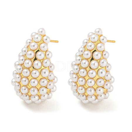 Rack Plating Brass & ABS Plastic Imitation Pearl Stud Earrings EJEW-N055-03D-G-RS-1