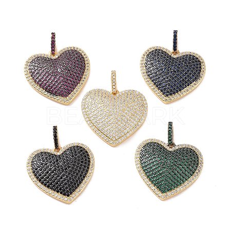 Heart Brass Micro Pave Cubic Zirconia Pendants KK-G435-04G-1