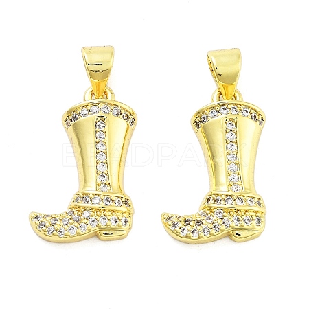 Boot Rack Plating Brass Micro Pave Clear Cubic Zirconia Pendants KK-NH0001-12G-1