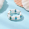 Natural Apatite & Shell Rice Beaded Stretch Ring RJEW-TA00112-2