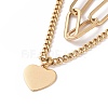 Vacuum Plating 304 Stainless Steel Double Chains Multi Layered Necklace with Heart Charms for Women STAS-E155-08G-2