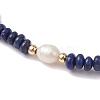 Natural Lapis Lazuli Rondelle & Pearl Beaded Stretch Bracelets BJEW-JB09918-07-3