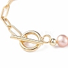 Natural Pearl Beaded Bracelet with Brass Paperclip Chains for Women BJEW-JB07920-02-5