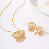 Brass Micro Pave Clear Cubic Zirconia Crescent Moon Tassel Pendant Necklaces and Stud Earrings Sets for Women PB9460-1