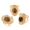 Oval Natural Tiger Eye Finger Rings RJEW-Z057-14G-01-4