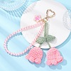 Handmade Cotton Yarn Crochet Lily of the Valley & Glass Pearl Round Bead Pendant Decorations HJEW-JM04389-04-2